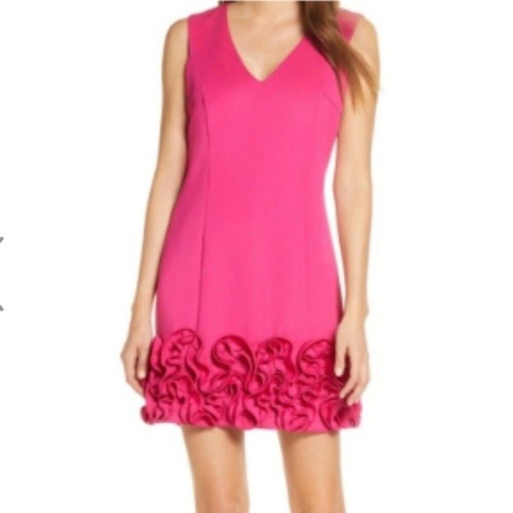 Donna Ricco Cupcake Ruffel Hem, Sleeveless Scuba Dress Size Large